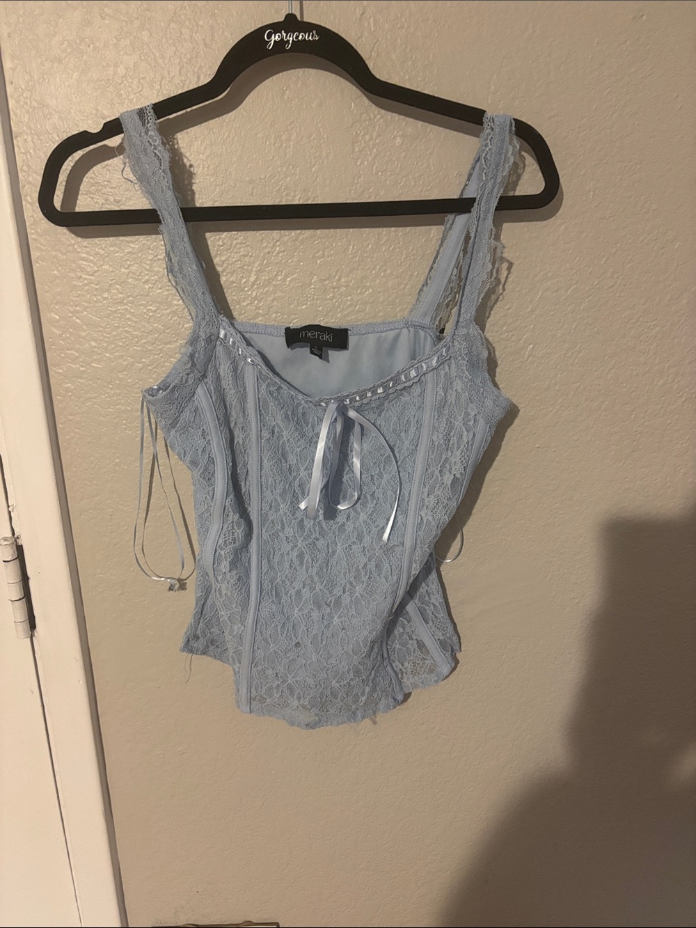 meraki Powder Blue Lace Camisole with Ribbon Detail
